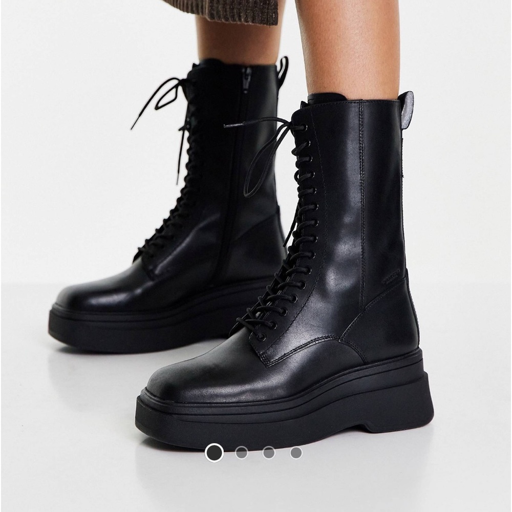 NEW Vagabond EU 41 / US 11 Black Leather Side Zip Laced Platform Combat Boots